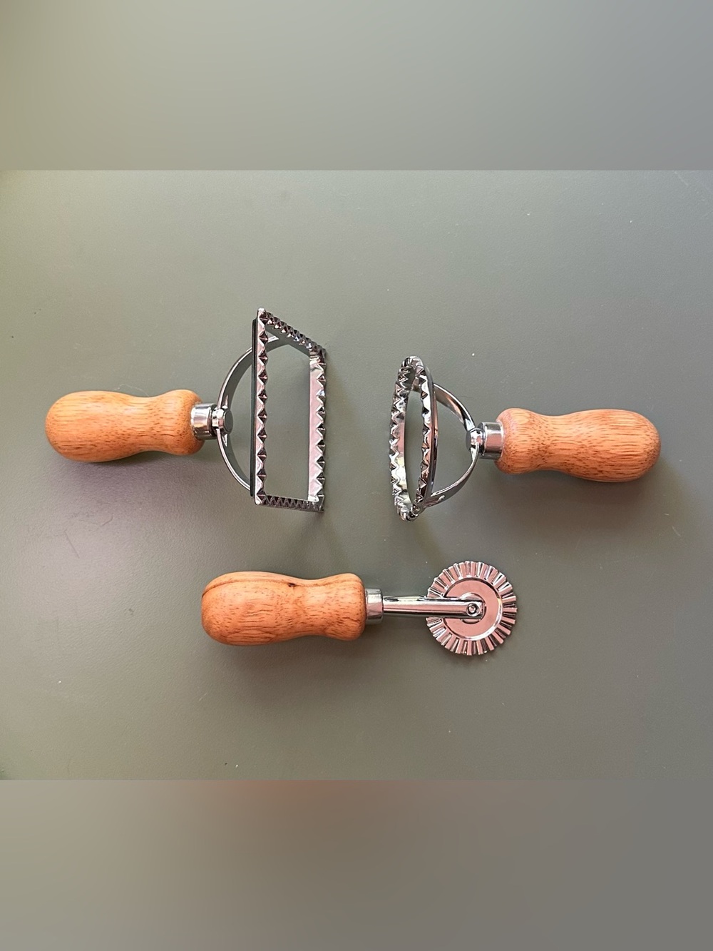 Ravioli cutting tools • wooden handles • set of 3 • homemade pasta • kitchen